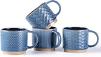 GBHOME 6 OZ Stackable Coffee Mugs, Ceramic Coffee Mugs with Texture Patterns for Man,Woman,Dad,Mom, Modern Coffee Cups Set of 4 for Espresso/Cappuccino/Cocoa. Dishwasher&Microwave Safe, Moonlight Blue