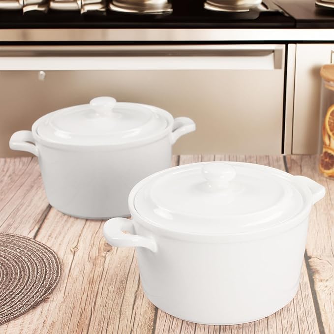 Mini Casserole Dish With Lids, Porcelain Baking Cocotte Set of 4, French Onion Soup 27 oz, Ramekins for Soup, Casseroles, Leftovers, Kitchen Cooking - Microwaves, Oven and Dishwasher Safe