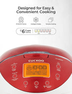 Cuckoo CR-0655F Rice Cooker & Warmer, 6 cups, LCD Display 11-Menu Options - White, Turbo, Mixed, and Brown/GABA Rice, Porridge, Steam Multi Cook, My Mode, 16-Various Cooking Methods, Sm, Red/White