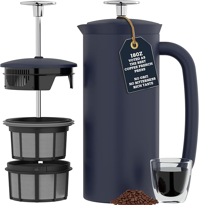 ESPRO P7 French Press Coffee Maker - Double-Walled Stainless Steel Insulated with Micro-Filter, 18 Ounces, Agean Blue