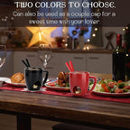 BSTKEY 230ML Personal Chocolate Fondue Mug Set, Ceramic Butter Warmer Set, Mini Melt Hot Pot Cup Set for Cheese Chocolate Butter Caramel, with 2 Forks (Black)