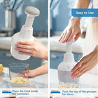 Food Chopper, Handheld Veggie Chopper for Vegetable, Onion, Garlic, Nut, Hand Vegetable Cutter, Dishwasher-safe, Stainless Steel Blade, White.