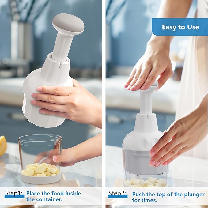 Food Chopper, Handheld Veggie Chopper for Vegetable, Onion, Garlic, Nut, Hand Vegetable Cutter, Dishwasher-safe, Stainless Steel Blade, White.