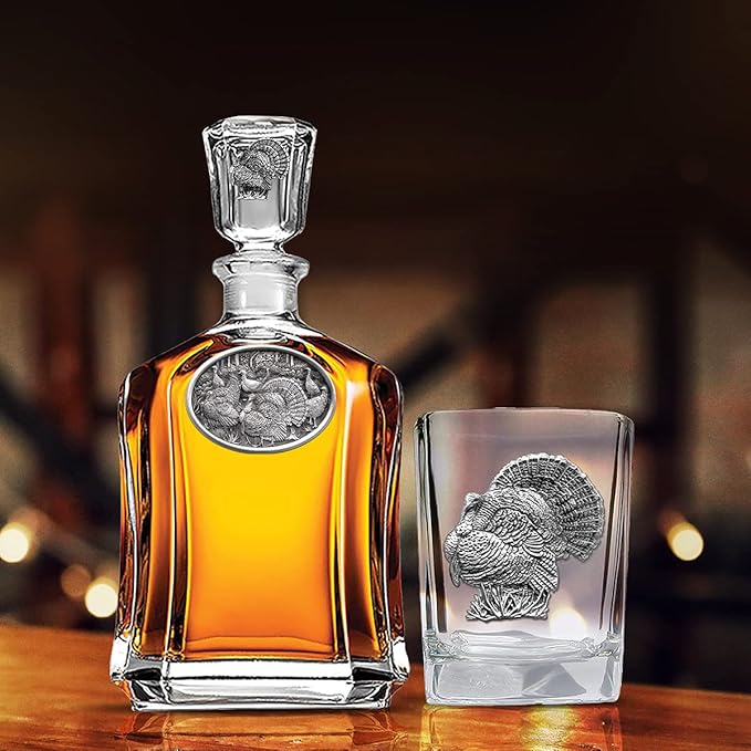 Heritage Pewter Turkeys Square Shot Glass | Hand-Sculpted 1.5 Ounce Shot Glass | Intricately Crafted Metal Pewter Inlay