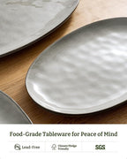 famiware Serving Platter, Oval 15.59/14.3/12.9inch Serving Dishes for Entertaining, Serving Bowls, Reactive Glaze, Stoneware Serving Trays for Party, Food, Turkey, Cheese, Ocean Series, Grey