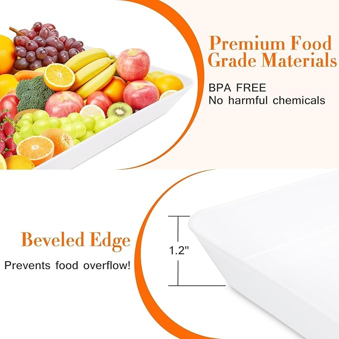 WOWBOX 2 pcs Serving Tray for Entertaining, Serving Platters for Fruit, Cookies, Dessert, Snacks, Reusable Plastic Trays for Serving Food and Pantry Organization in Kitchen & for Parties