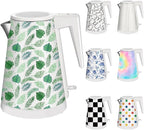 1.2L Double Wall Stainless Steel Interior Water Boiler, Cordless, 1000W Fast Boil with LED Light Coffee Pot & Tea Electric Kettle, Auto Shut-Off and Boil-Dry Protection (Green Leaf)