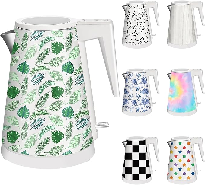 1.2L Double Wall Stainless Steel Interior Water Boiler, Cordless, 1000W Fast Boil with LED Light Coffee Pot & Tea Electric Kettle, Auto Shut-Off and Boil-Dry Protection (Green Leaf)