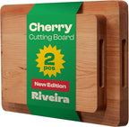 Riveira Cherry Wood Cutting Board – Versatile And Durable: Set Of 2 Pcs Rectangular Wooden Cutting Board – Natural Wooden Cutting Boards For Kitchen – Complete Cherry Wooden Chopping Board
