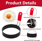 4Pcs Stainless Steel Egg Ring, 3.5 Inch Round Fried Egg Molds with Silicone Handle, Non Stick Omelet Mold with Oil Brush and Separator, Non-stick Pancake Shapers for Cooking Breakfast Sandwich
