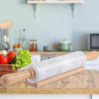 Marble Rolling Pin with Wooden Cradle Thick Handle Set for Baking,18.5 inch Premium Quality Polished Roller for Pizza Dough,Fondant,Pie Crust,Non-Stick Surface Easy to Clean(White)