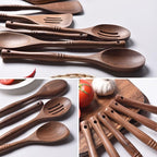 Gudamaye 12 inch Black Walnut Wooden Utensils - 6 Pcs Crafting Spoon Set for Cooking