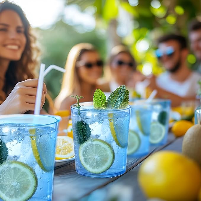 Liacere Plastic Drinking Glasses (Set of 12) 14 oz Blue Reusable Plastic Glasses Colors，Kitchen Water Glasses Cup, Bar Tumbler Glassware Set for Beer, Juice, Cocktail, Whiskey, Milk