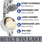 Premium Garlic Press Set - Easy to Squeeze Ergonomic Handle Garlic Crusher - Rust Proof & Dishwasher Safe Garlic Mincer Tool, Garlic Press Stainless Steel, Garlic Peeler & Brush (Chrome Silver)