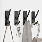 Self Adhesive Coat Hooks for Hanging, Heavy Duty Stainless Double Wall Hook for Towel, Backpack, Hat, Sturdy Metal Hanger for Bathroom, Bedroom, Door, Wall Mounted, 10 Pack, Matt Black, New