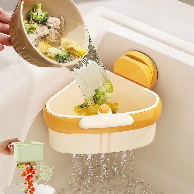 Suction Cup Sink Corner Rack, Sink Strainer Basket, 2025 New Upgraded Suction Cup Press Sink Drainer Basket, Auto-Dump Sink Strainer, Faucet Sponge Holder & Corner Food Catcher.