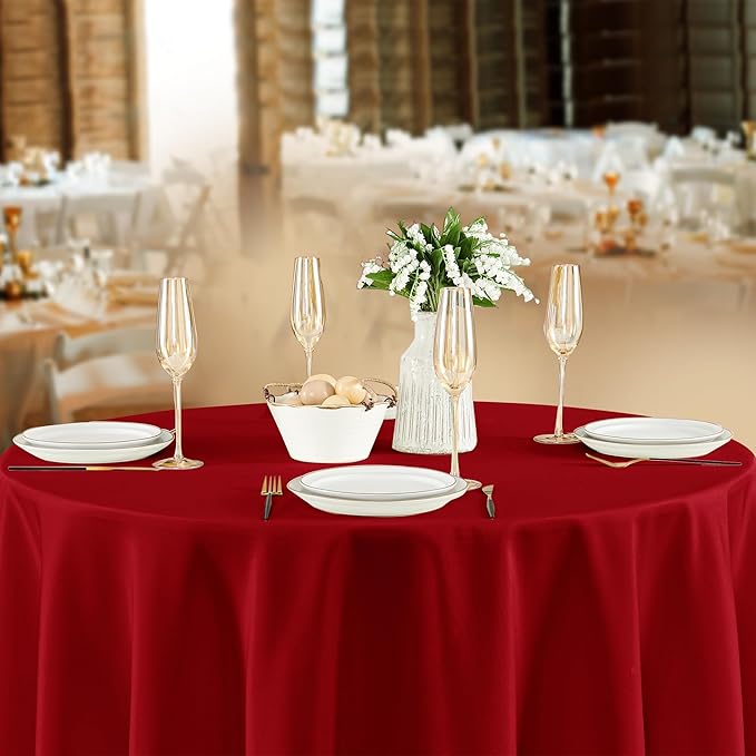 Fitable 8 Pack Round Tablecloths: Stain Resistant Wrinkle Free Circle Table Clothes, Washable Reusable Polyester Table Covers for Wedding Party Birthday Banquet Reception(Red, 84 Inch)