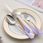 Colorful Silverware Set 20 Piece 18/0 Stainless Steel Flatware Purple and Orange Handle Cutlery Set Service for 4 Fork Knife Spoon Set Mirror Finish Dishwasher Safe