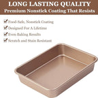Set of 3 Baking Pans Set, Deep Size Baking Pan Nonstick Cookie Sheet Cake Pan Bread Pan Toaster Oven Tray Bakeware, 9,11,13 inch (Gold)