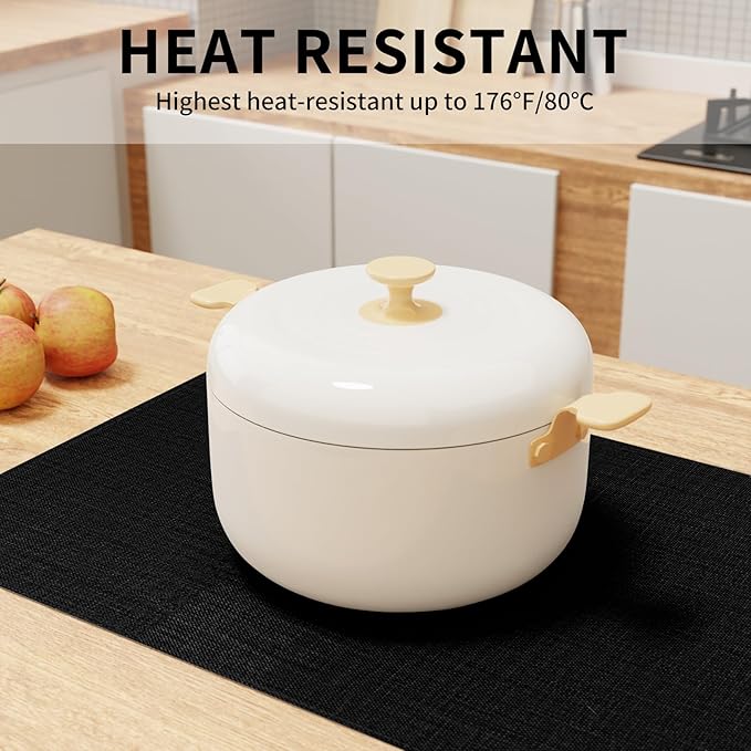 Cloth Placemats, Set of 6 Heat-Resistant Cotton Linen Blend Double Layered Machine Washable Place Mats, Wrinkle Free Thick Fabric Dining Table Mats for Indoors & Outdoors (Black, 6)