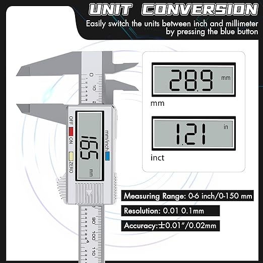 Electronic Digital Caliper, LCD | 0 to 6 inch inch/mm Conversion, Automatic Shutdown Function, Very Suitable for Home/Jewelry/DIY Measurement, etc