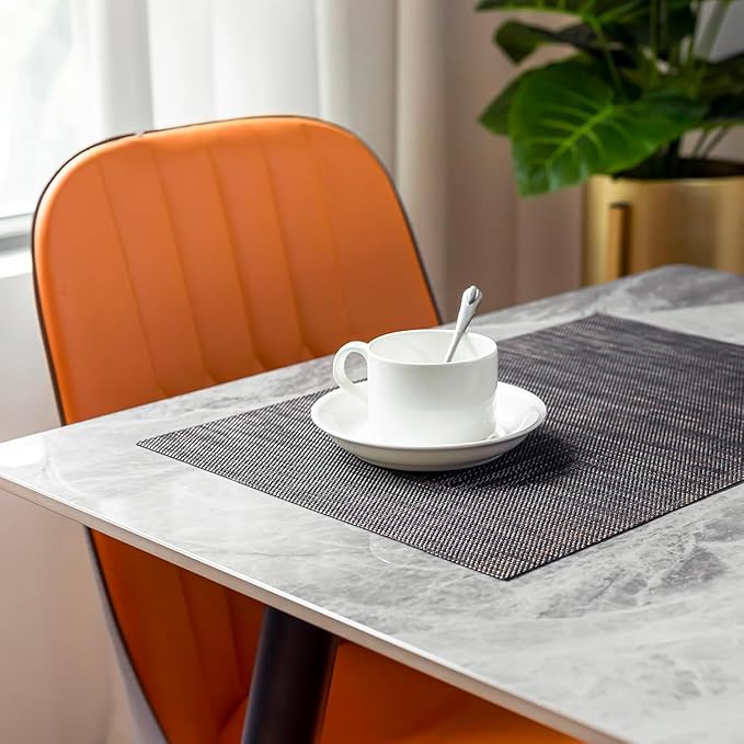 LEXMORE PVC Woven Placemats 6 PCS Wipeable Indoor/Outdoor Table Mats Washable Vinyl Place Mats for Dining Table, Set of 6-Black/Brown