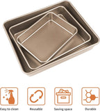 SuperMa 3 Pack Deep Baking Pans Set Nonstick Rectangular Cookie Sheets 9 11 13 Inch Baking Sheets for Baking Bread, Toaster Bakeware Gold