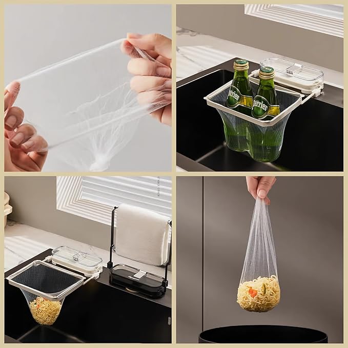 Sink Drain Strainer 2025 New Suction Cup Sink Kitchen Net Strainer Colander Collapsible Corner Sink Strainer Over for Food Waste Filtering Kitchen Leftover Have Mesh Bags (B+W, Filter 150Pcs)