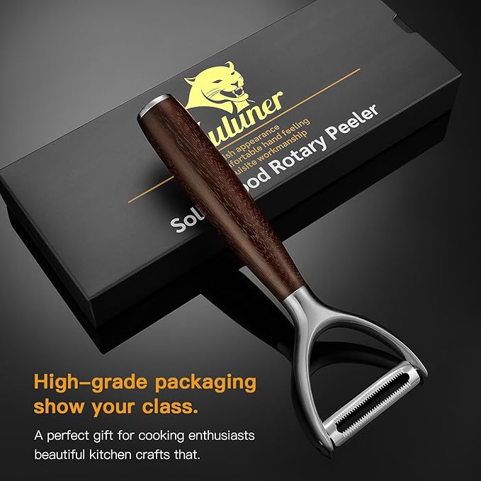 Serrated Blade Premium Y Type 304 Stainless Steel Multifunctional Kitchen Peeler Real Wood Handle Ultra Sharp Blade Vegetable Potato Apple(Carbonized Wood)