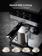 UDI Espresso Machine, 20 Bar Cappuccino & Latte Coffee Maker with Automatic Milk Frother, Auto or Manual Quick Brew Dual Boiler, Touchscreen Espresso Maker, Black