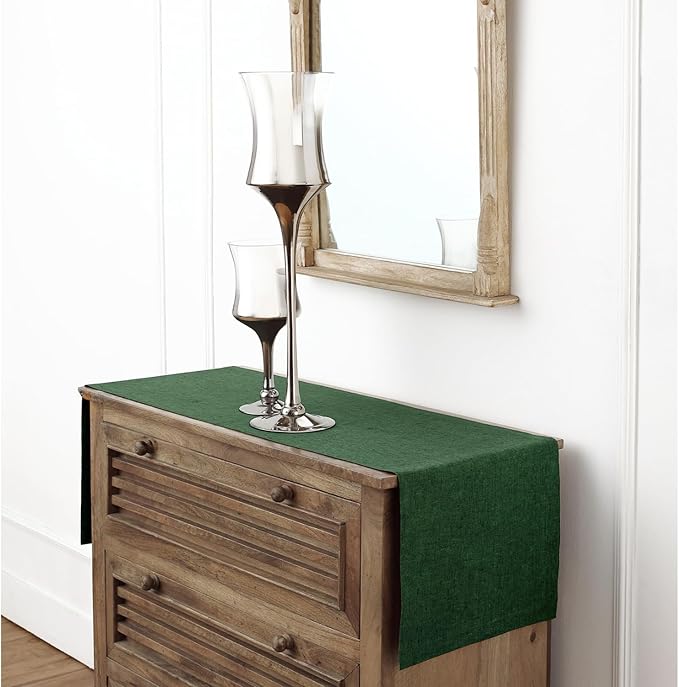 Solino Home Linen Table Runner 48 Inches - 100% Pure Linen Forest Green Table Runner 14 x 48 Inch Ideal for Dresser and Coffee Tables - Athena