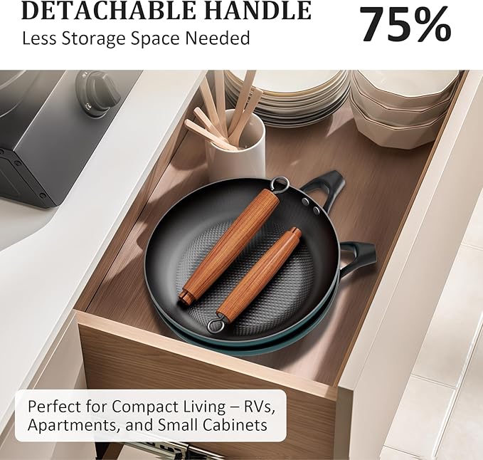 YUTANN Nonstick Frying Pan 10 inch, Ceramic Cast Iron Skillet, Lightweight Pre-seasoned Cast Iron Pan with Detachable Handle, Dishwasher & Oven Safe, Free of PFAS and PFOA