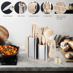 RAXCO Kitchen Set,18-Piece Silicone Cooking Utensils and Stainless Steel Chef's Knives,Khaki