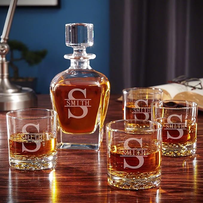 HomeWetBar Engraved Whiskey Glasses, Set of 4 Custom Whiskey Glasses for Men & Women