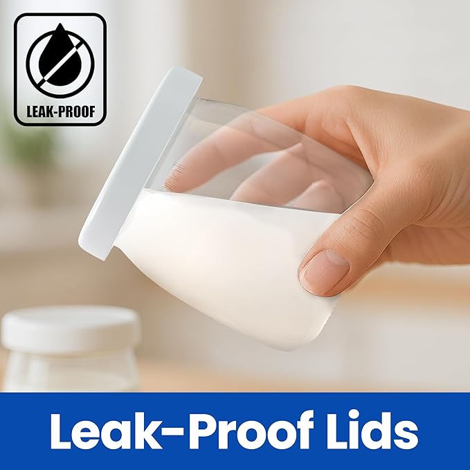 Ultimate Yogurt Jars - Make More Delicious Yogurt! 8 Count Small Glass Yogurt Cups With Lids - 100% BPA Free, Airtight & Dishwasher Safe! Perfect Containers for Yoghurt, Oatmeal, Pudding, or Jello