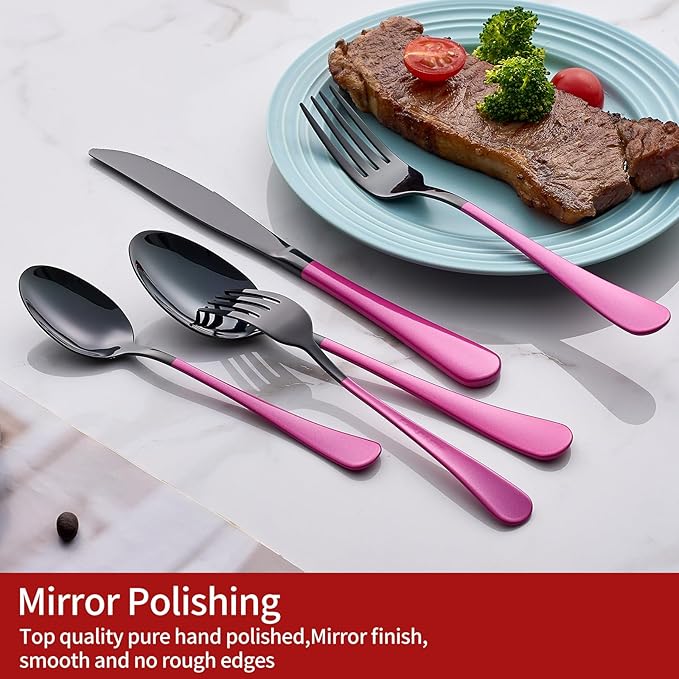 20-Piece Purplish Red Silverware Set 18/0 Stainless Steel Black Silverware Set Purplish Red Handle Cutlery Black Set Service for 4 Dinner Knives Forks Spoons Flatware Set Dishwasher Safe