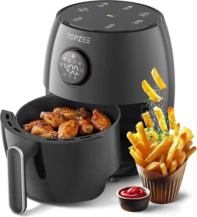 2.1Qt Small Air Fryer - Compact Digital Mini Airfryer with 7-in-1 Presets, 98% Less Oil, Adjustable Temperature & Timer, Shake Reminder, Nonstick, BPA-Free, Dishwasher Safe, Fast & Crispy Cooking