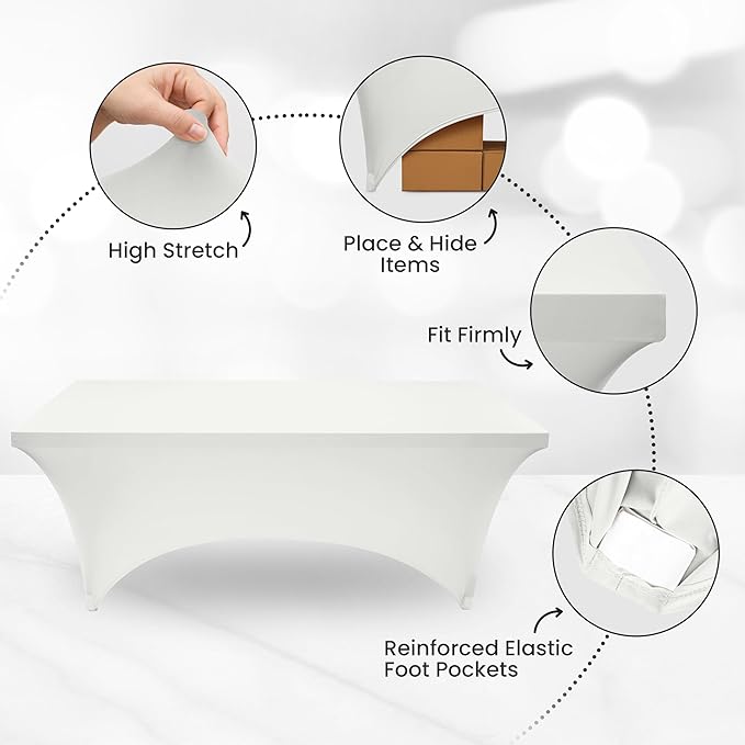 Utopia Kitchen 4FT Spandex Tablecloth [2 Pack, White] 200 GSM Stretch, Fitted, Washable and Wrinkle Resistant Table Cloth Rectangle Cover for Trade Shows, Wedding, Parties [48Lx30Wx30H Inch]