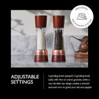 Cole & Mason Derwent Salt & Pepper Mill Gift Set - Salt & Pepper Shaker & Grinder with Adjustable Coarseness - Gourmet Precision Mill Set - Stainless Steel & Acrylic Grinders - Rose Gold