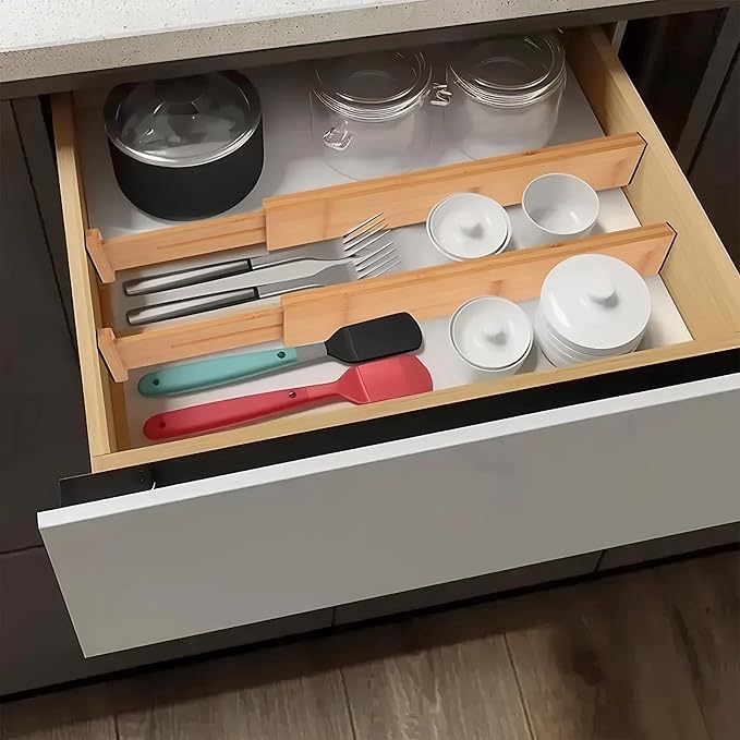 Adjustable Bamboo Drawer Dividers 17"-21", Speaid Safety 4-Pack, Drawer Dividers Kitchen With Cushioning Pads (4)