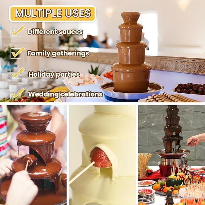 Chocolate Fountains Commercial 7 Tiers 18Lbs Large Chocolate Waterfall Machine Stainless Steel Chocolate Melting Fondue Set Easy Assembly for Nacho Cheese BBQ Sauce Liqueurs Digital-control