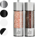 Salt and Pepper Grinder Set Manual 2 Pack | Large Round Salt and Pepper Shakers Set | 7.5 inch Stainless Steel Salt Grinder Refillable | Manual Pepper Grinder (Stainless Steel)