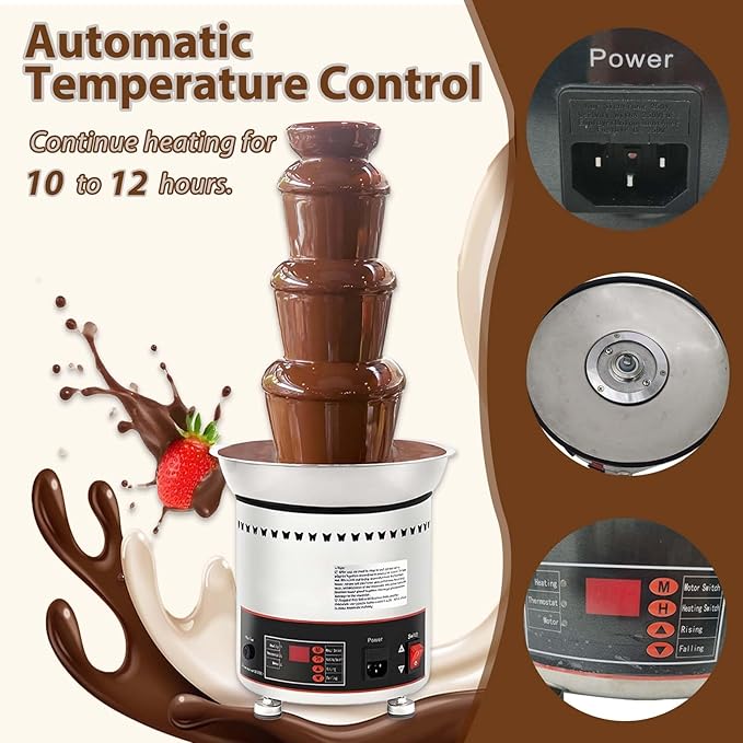4 Tiers Chocolate Fountain, Stainless Steel Chocolate Waterfall Machine, Hot Cheese Fondue Tower with Automatic temperature control