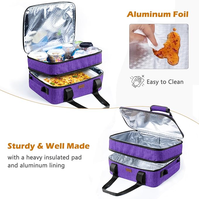 BAGSPRITE Expandable Insulated Casserole Carrier for Hot or Cold Food, Casserole Dish Carrying Case,Thermal Lasanga Lugger Tote for Pockluck, Parties, Picnic, Fits 9" x 13" Baking Dish,