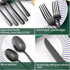 Hand Forged Stainless Steel Flatware Set Silverware Set Cutlery Set Hexagon Handle Black Mirror Finished 20 Pieces Service for 4