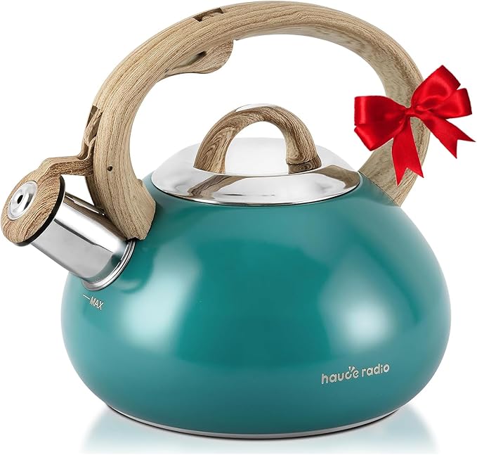 Tea Kettle,Teapots for Stove Top,2.0 Quart with Wood Pattern Handle Loud Whistle Food Grade Stainless Steel Teapot,for Heating Milk, Coffee, Chocolate