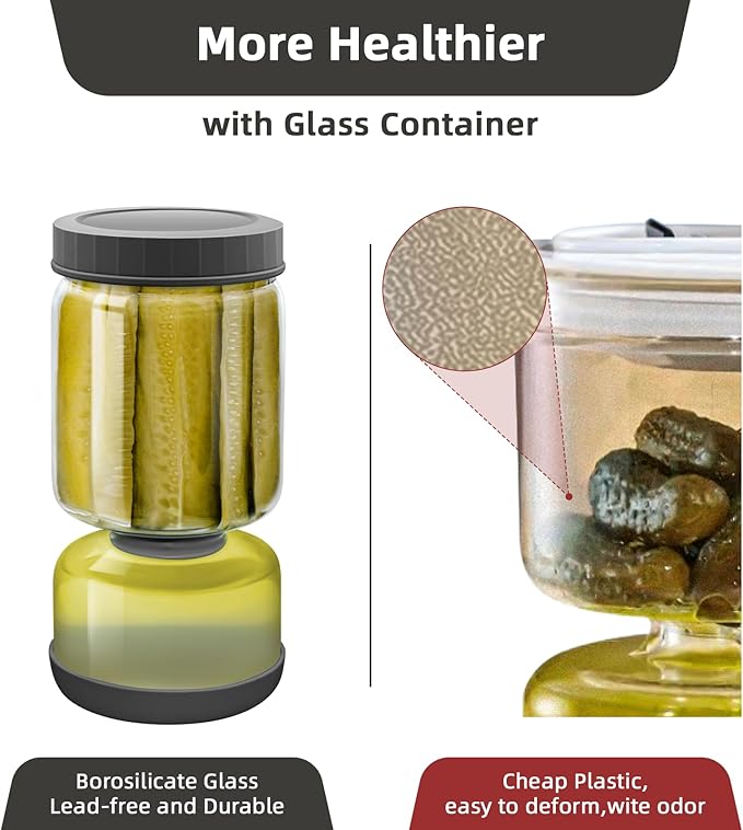 WhiteRhino Glass Pickle Jar with Strainer Flip,46oz longer Pickle Container,Hourglass Pickle Juice Separator Jar for Olives,Gherkins,Long cucumber or Sliced,Leakproof Dishwasher Safe