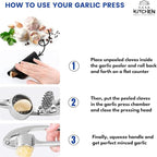 Premium Large Garlic Press & Herb Scissors Set, Soft & Easy to Squeeze Handle Garlic Press Stainless Steel, Herb Scissors, Garlic Mincer Tool, Garlic Peeler, Garlic Crusher & Herb Cutter Scissors