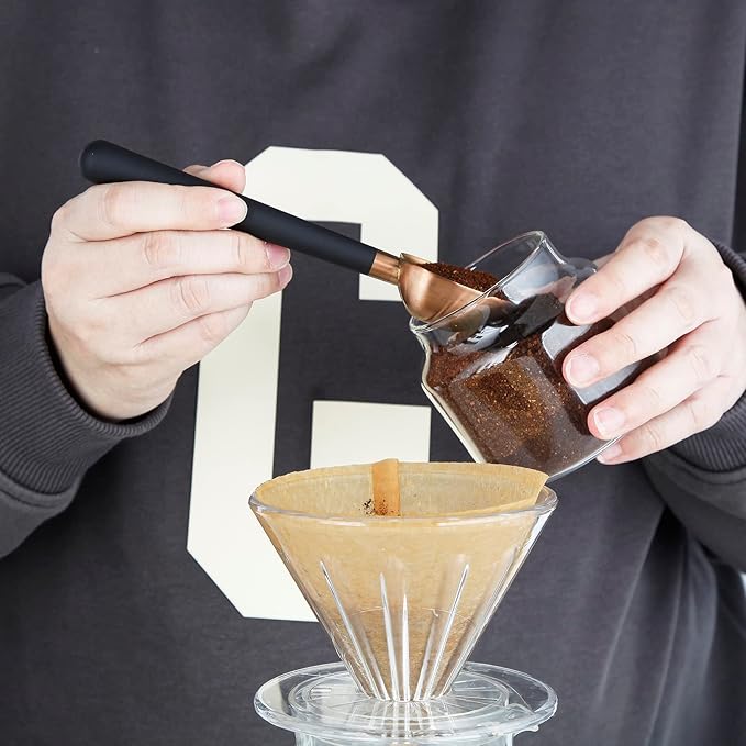 Easyworkz Stainless Steel Long Hollow Handle Coffee Scoop,7g Measuring Spoon for Ground Coffee and Loose Leaf Tea, Rose Gold-Black