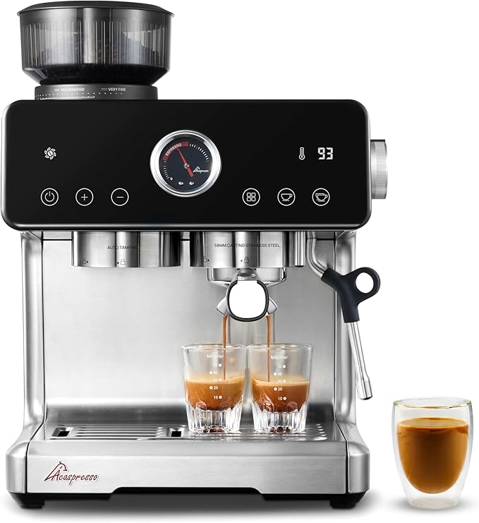 Auto Distribute & Tamp Espresso Machine with Grinder, Barista Coffee Machine with Cold Brew, Milk Frother for Latte, Cappuccino Machine for Home, Easy 2-Step Espresso Brewing for Beginner